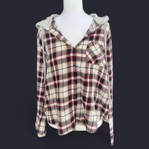 Rewash Burgundy Plaid Hooded Button Down Shirt